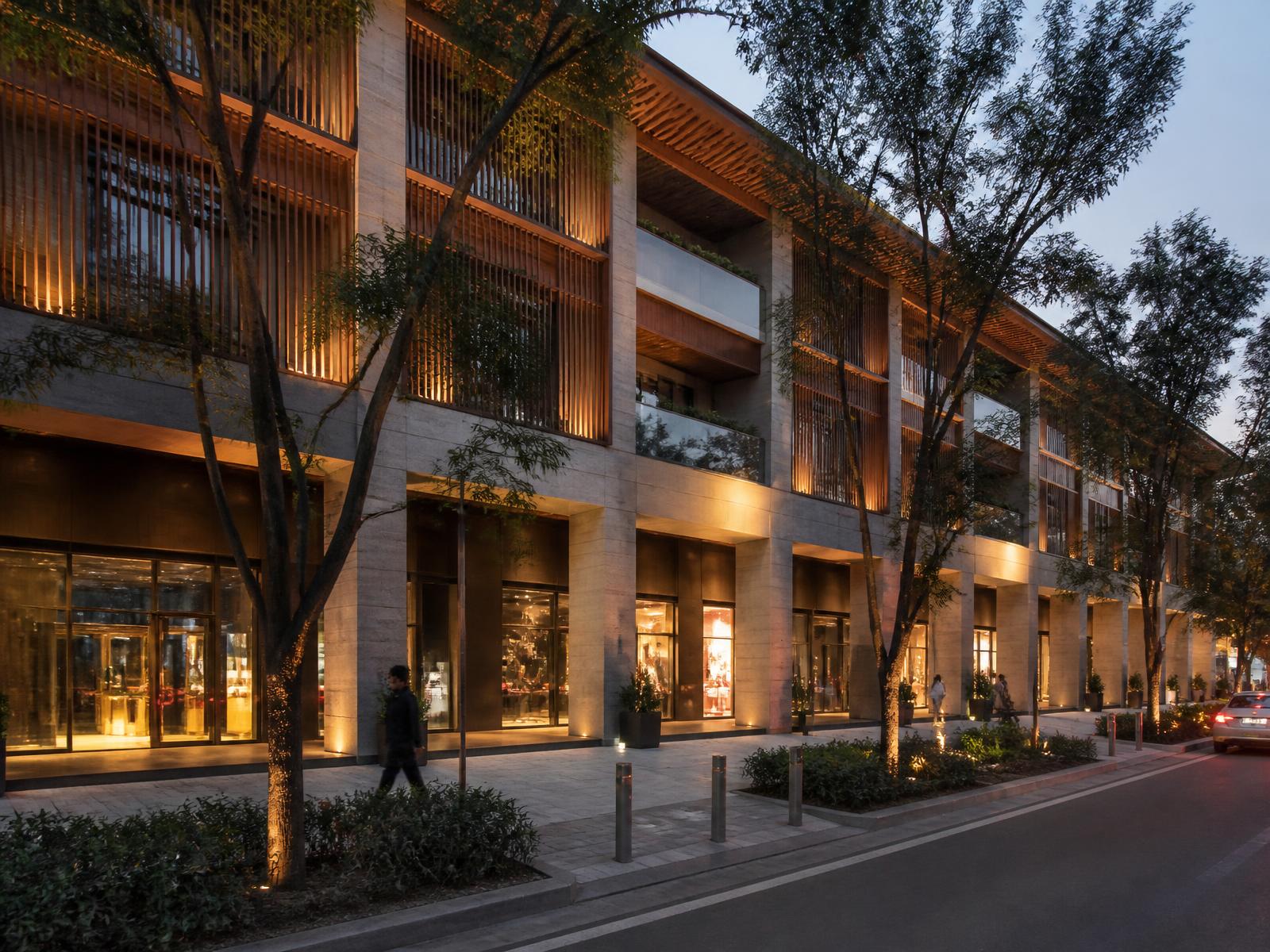 Contemporary commercial property in Lahore with a landscaped colonnade