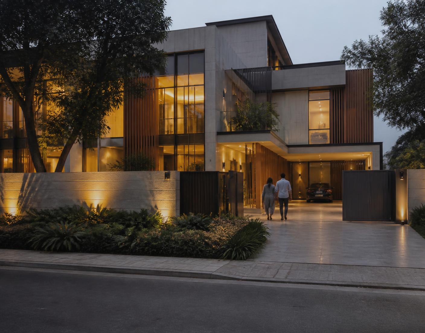 Contemporary Lahore residence with warm evening light
